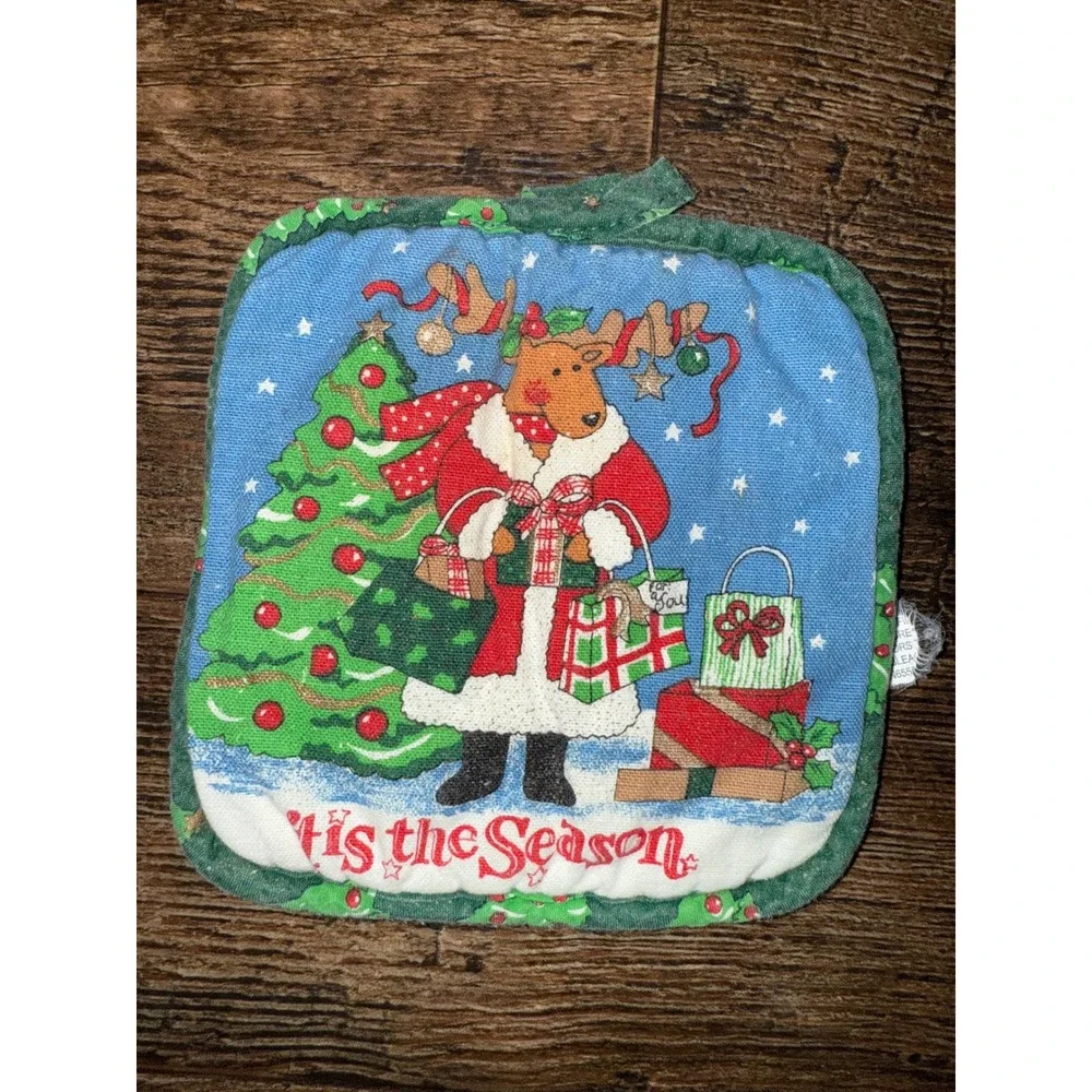 Christmas Potholders Moose 'Tis the Season'‎ Holiday Kitchen Decor Set of 2